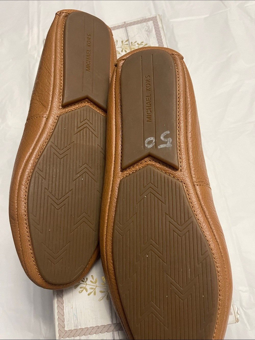 MICHAEL Michael Kors Cognac Leather MK Logo Ballet Flats size 8 - Picture 4 of 9
